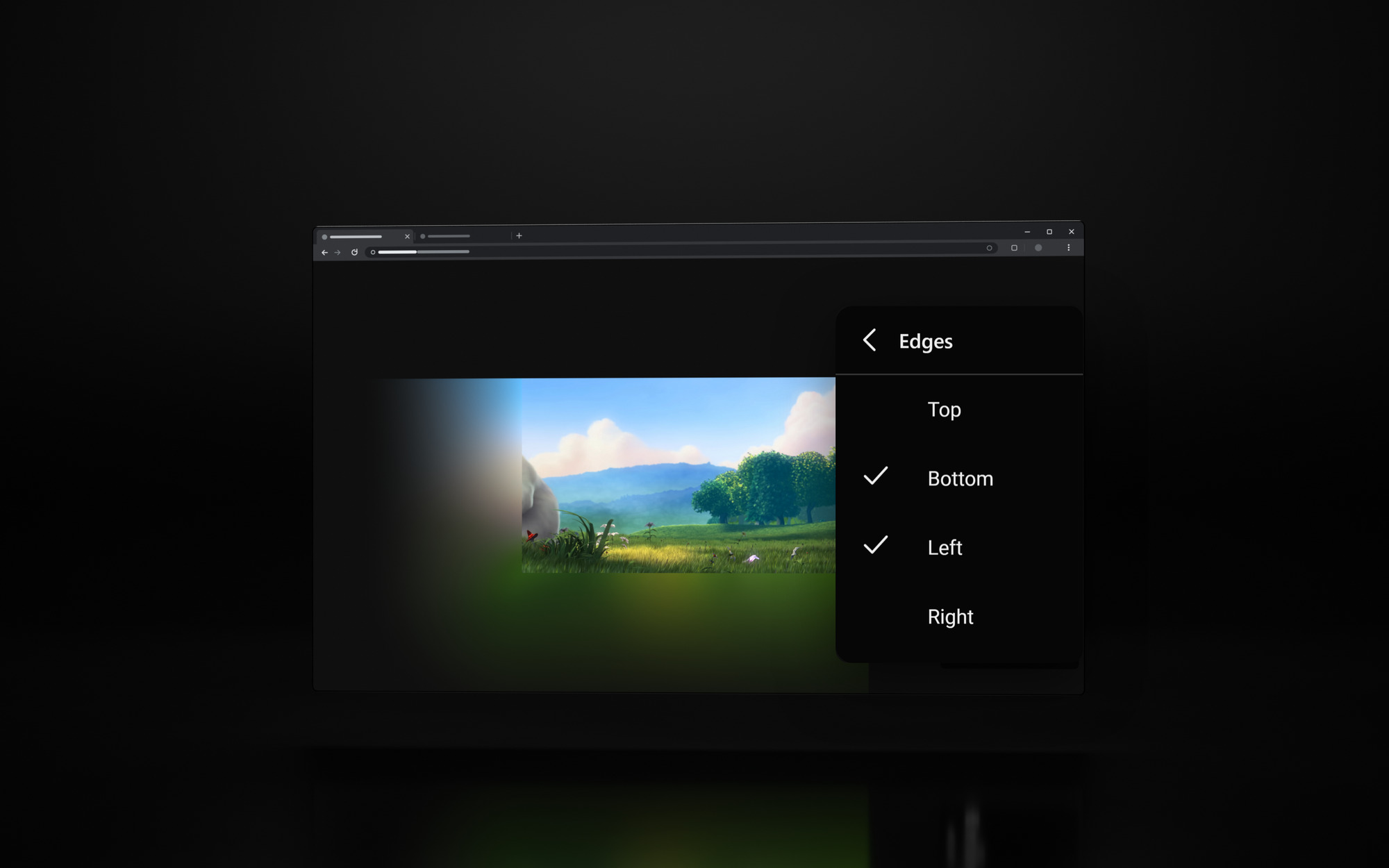 A video with glow only on the left and bottom, next to the Edges menu